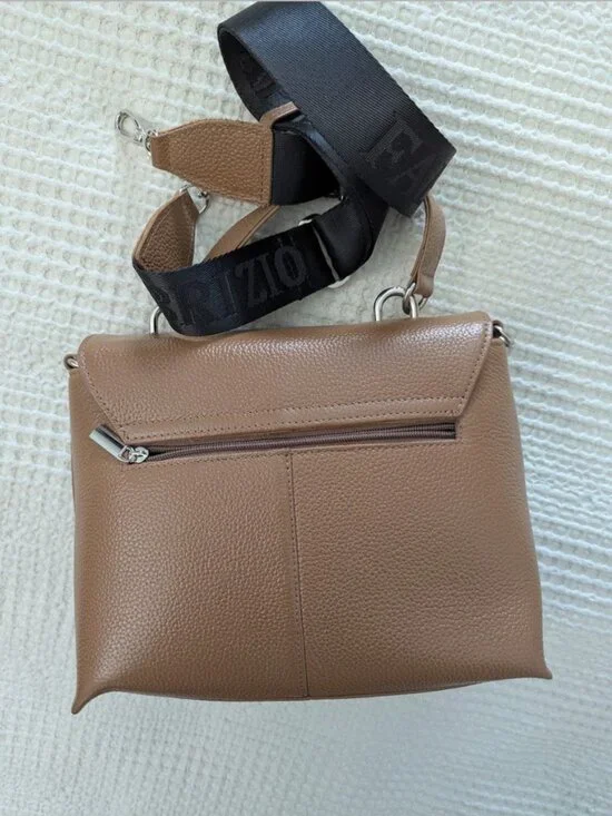 Genuine Leather Sand Structured Satchel Bag Top Handle Crossbody - Picture 8 of 13